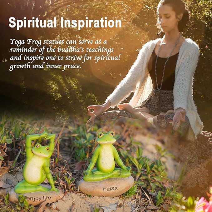 Garden Yoga Frog Decor Statues - 2 Pcs Figurines Statue Animal Decorative Sculptures Resin Garden Décor Meditation for Home 4.5 * 4 * 6 Inch