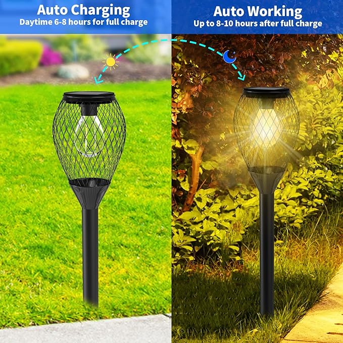 2 Pack Solar Lights Outdoor Waterproof, Solar Garden Lights Outdoor, Auto On/Off LED Lights Landscape Decorative for Garden,Lawn,Yard, Walkway, Driveway, Patio.