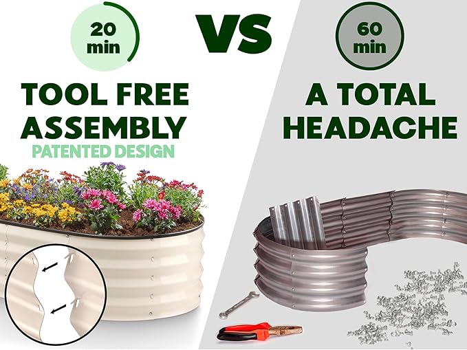 Galvanized Raised Garden Beds Outdoor // 4×2×1 ft Planter Raised Beds for Gardening, Vegetables, Flowers // Large Metal Garden Box (White) // Patented Tool-Free Design