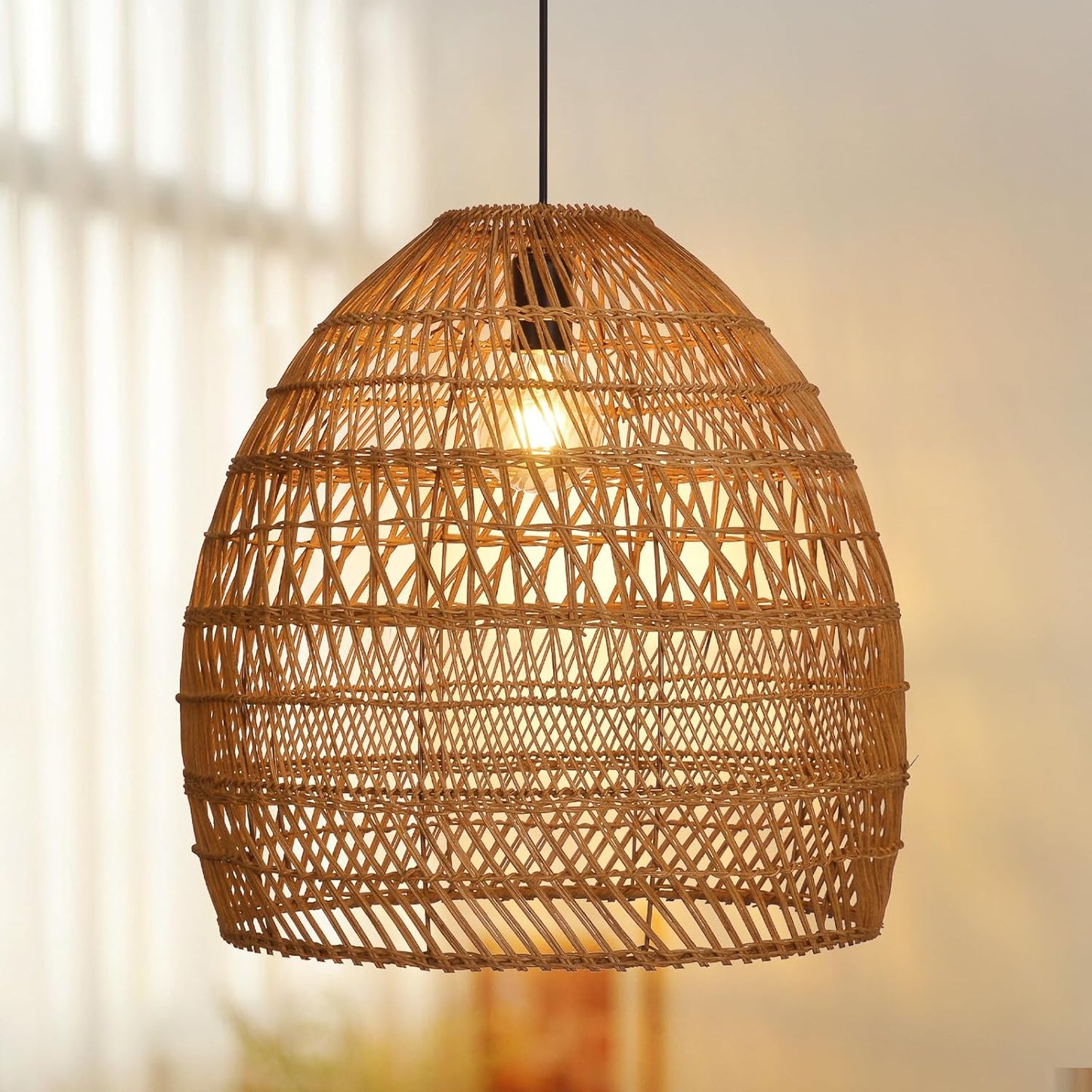 Arturesthome 17.7" Rustic Rattan Pendant Light,Woven Pendant Lighting Fixture,Vintage Farmhouse Chandelier Hanging Ceiling Lamp Shade for Kitchen Island Dining Room