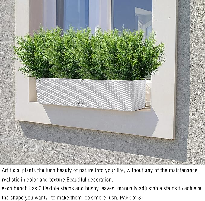 Artificial Plants Flowers Grass Shrubs 8 Pack No Fade Faux Plastic Flowers Outdoor for Farmhouse Garden Porch Patio Indoor Wedding Decoration Greenery Fake Plants uv Resistant