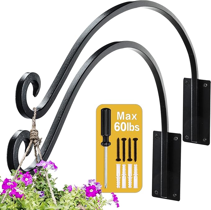 AJART Hanging Plant Hanger Outdoor: 2Pieces Bird Feeder Wall Hooks - 16-Inch Heavy-Duty Plant Bracket Hook for Hanging Flower Baskets