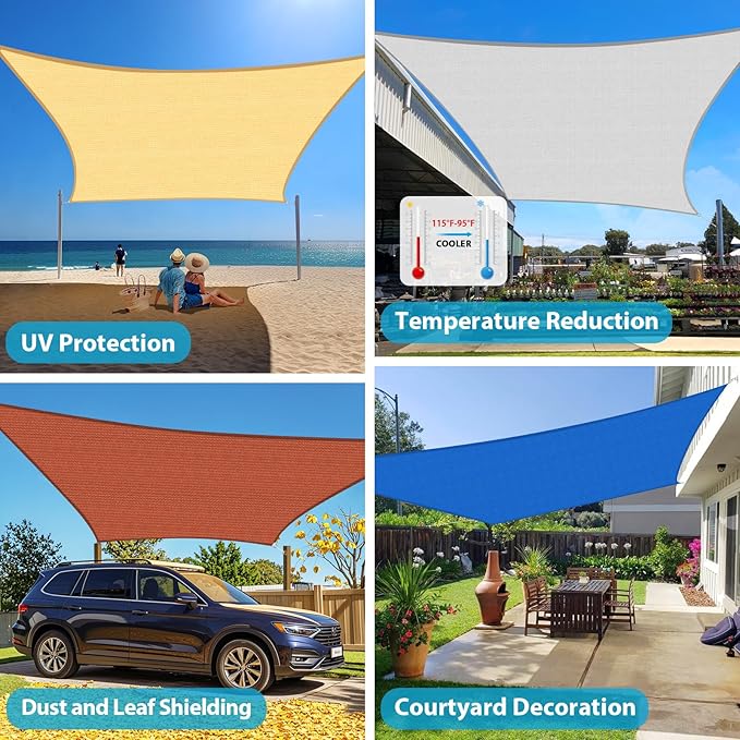 Amagenix Sun Shade Sail 8X24 Curved Edge Outdoor Shade Canopy Turquoise Breathable 95% UV Block Shade Cloth for Patio Garden Backyard (We Make Custom Size)