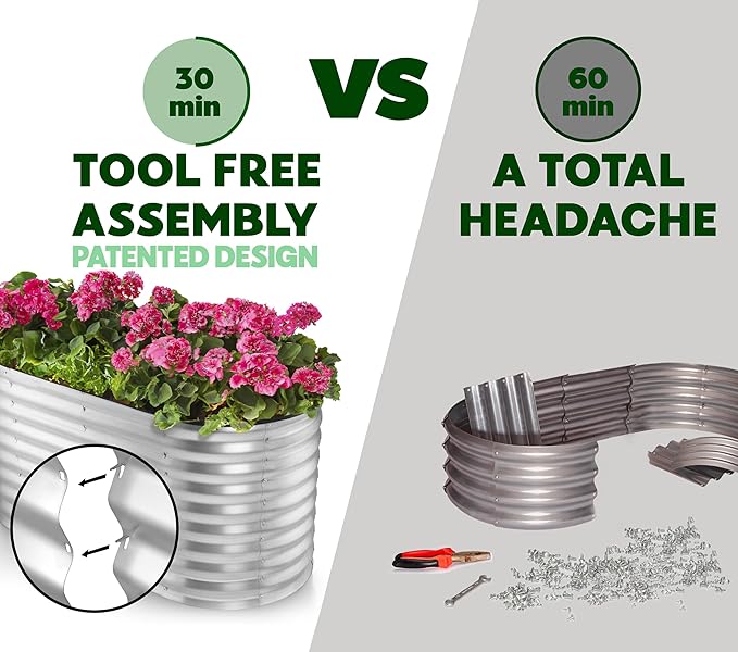 Galvanized Raised Garden Beds Outdoor // 8×2×2 ft Planter Raised Beds for Gardening, Vegetables, Flowers (Silver) // Large Metal Garden Box // Patented Tool-Free Design