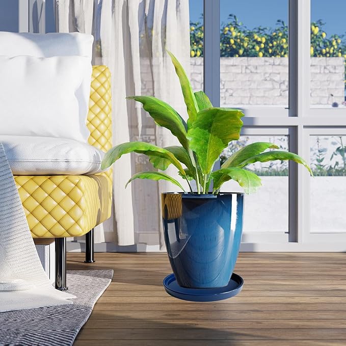 2 Pack Ceramic Plant Saucer Pot Tray 6 Inch, Planter Saucers 4 5 6 7 8 9 10 11 12 13 Inch for Indoors Outdoor, Durable Sturdy Flower Drainage drip Water Tray for Glazed Pots Base (6.4 Inch-Blue)