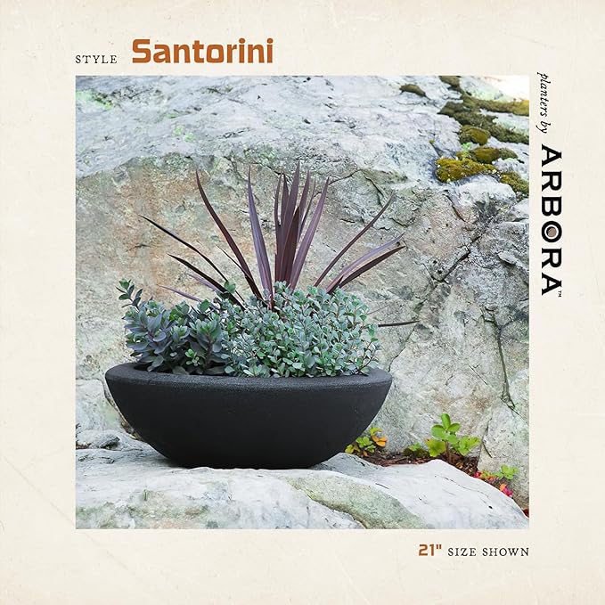 ARBORA 26" Santorini Bowl Polyresin Indoor and Outdoor Planter with Classic Black Finish - Durable, Weatherproof, Lightweight, Large Plant Pot for Patio, Garden, Deck, Entryway