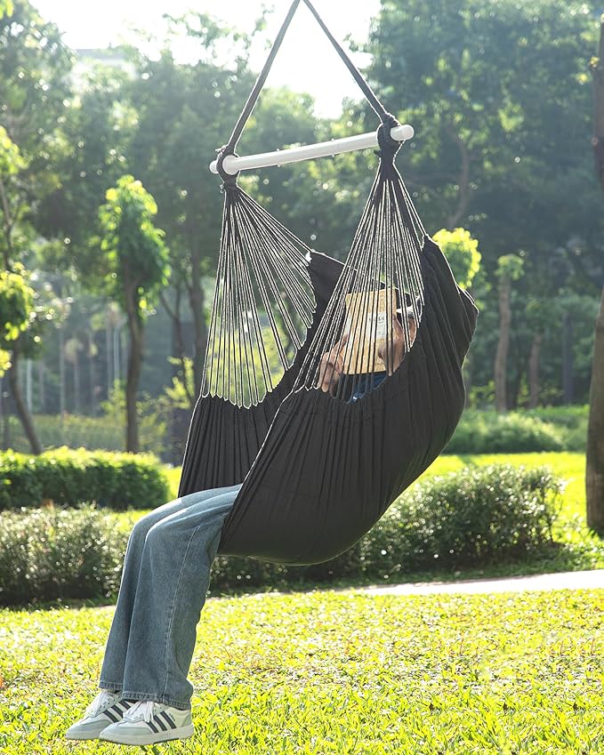ADVOKAIR Hammock Chair Swing (500 lbs Max-2 Cushions) - Hanging Hammock Chair Rope Swing Indoor for Bedroom, Outdoor, Patio, Bedroom, Porch, Deck - Sturdy Steel Bar with Anti-Slip Safety Rings