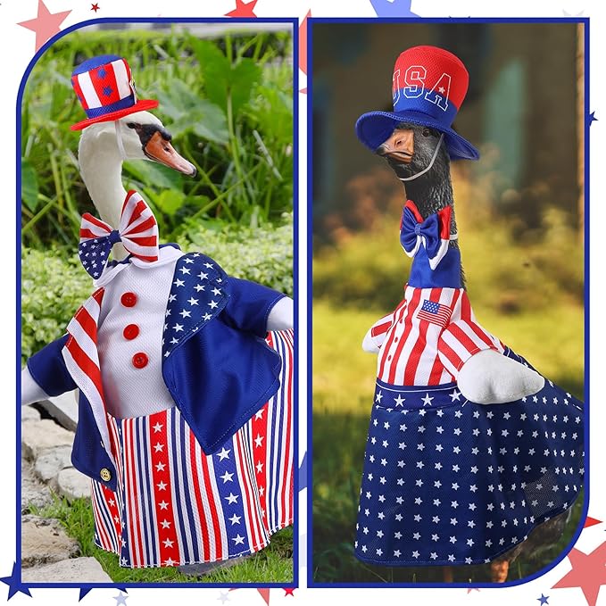 Frienda 2 Set Porch Goose Outfits Clothes 23 Inch Garden Raincoat Flag Bee Fishing Style Goose Costume for Lawn Patio Valentine's Day Decor