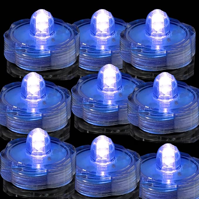 Bright LED Floral Tea Light Vase Submersible Lights for Party Wedding (Blue, 20 Pack)