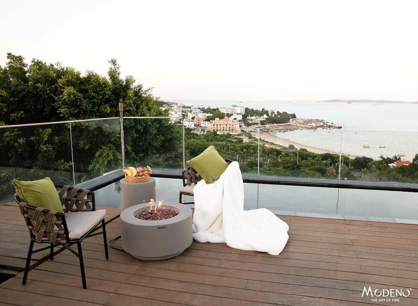 AMS Fireplace | Modeno | Waterford | Firepit Table | Cover and Lava Rocks Included | (Fuel: Natural Gas - Light Gray)