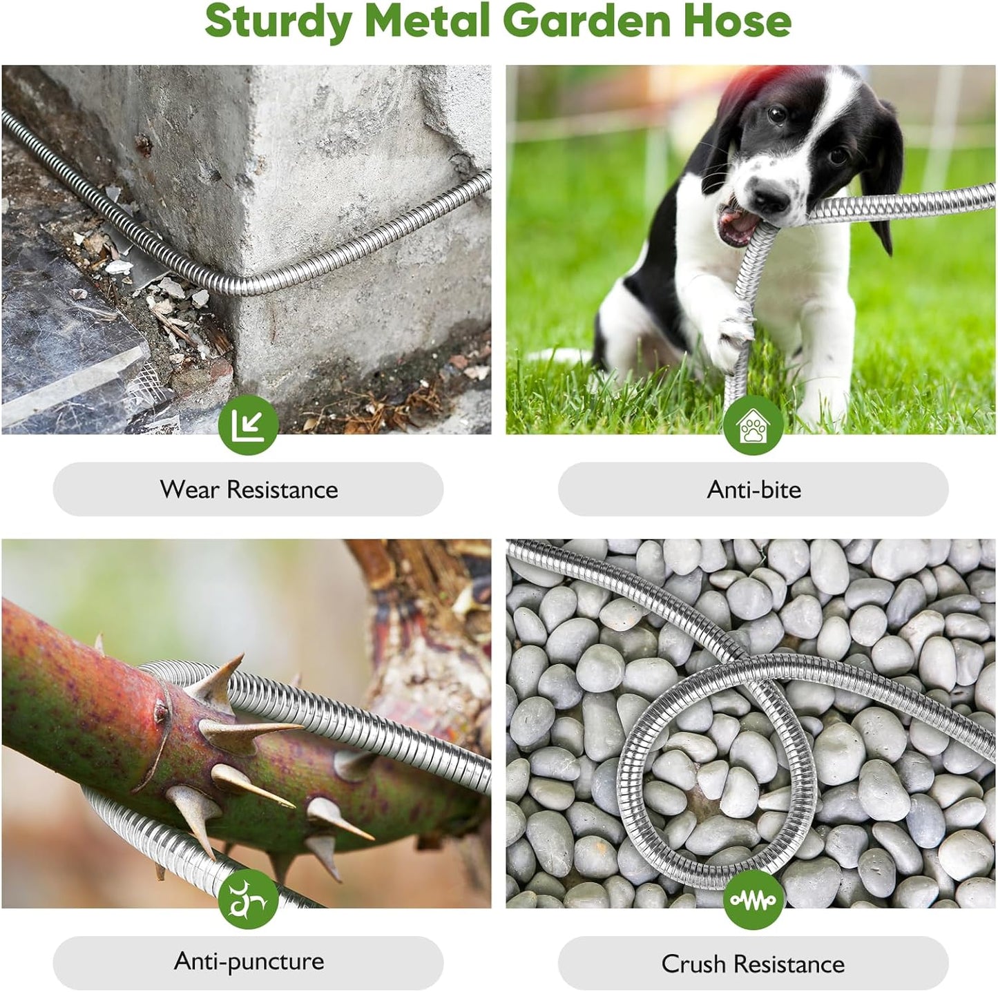 Garden Hose Metal 100FT, Stainless Steel Heavy Duty Water Hose With 10 Function Nozzle, No-Kink, Tough & Flexible, Sturdy and Lightweight, Rust Proof for Yard, Outdoor, RV