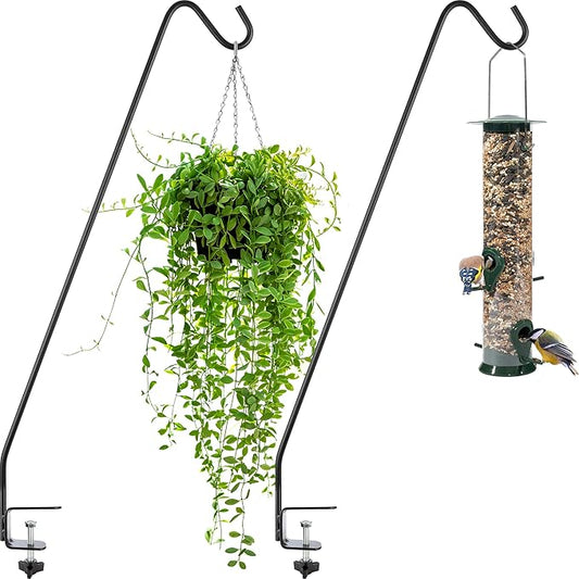 Gray Bunny Deck Hook 2 Pack, 30 Inch Bird Feeder Pole, with Non-Slip Clamp Deck Bird Feeder Hanger for Railing for Feeders, Planters, Suet Baskets, Lanterns, Wind Chimes and More