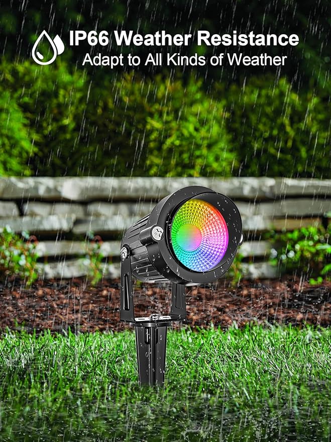 Halloween RGBW Outdoor Spotlights for Yard,10W Color Changing Landscape Lights with Remote Control 120V LED Landscape Lighting Waterproof Spotlight with Plug Tree Garden Path Decoration (2Pack)