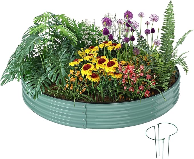 Galvanized Metal Planter Round Raised Garden Bed Kit for Gardening Outdoor，3x3x1ft Grow Garden Box Raised Flower Bed，Round Galvanized Planter Outdoor Large Metal Fire Pit Ring