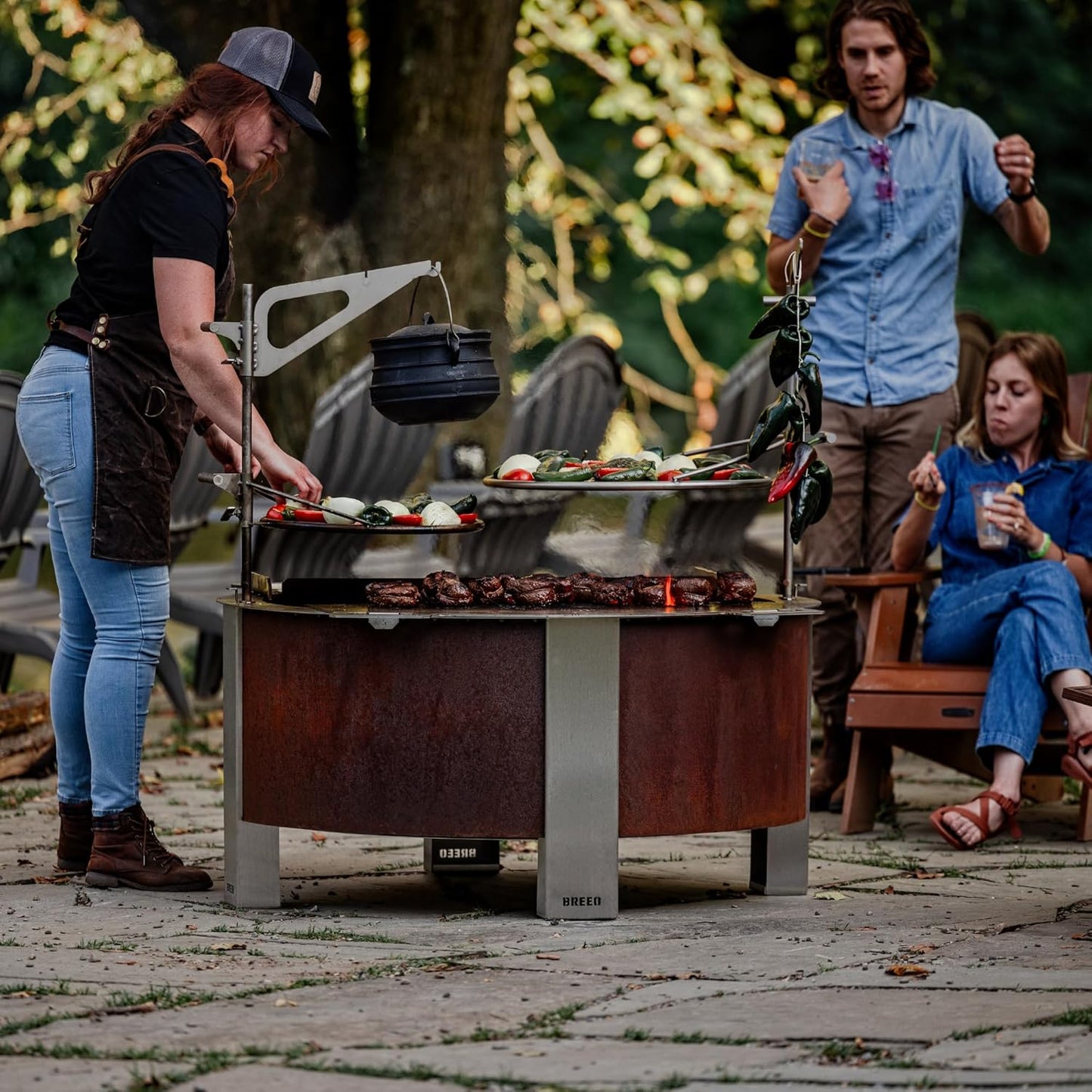 Breeo Smokeless Fire Pit (X Series 42, Stainless Steel, Lid Included) | 46 inch Smokeless Firepit for Outside | 190 Pounds | Ideal for Large GatheringsCompatible with Wide Range of Breeo Accessories