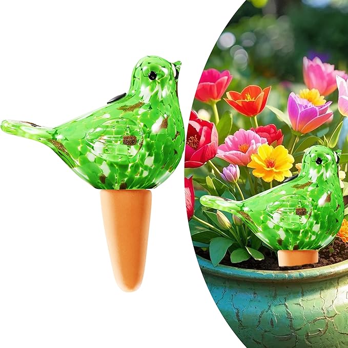 Glass Bird Shaped Plant Watering Ball Glass Automatic Watering Ball Flower Pot Insertion Spike Drip Irrigation Device Watering Ball Irrigation System Plant Enthusiast Gift (Green)