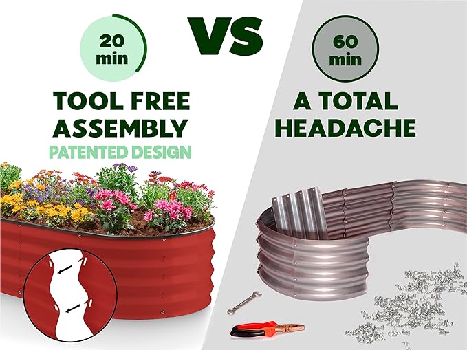 Galvanized Raised Garden Beds Outdoor // 4×2×1 ft Planter Raised Beds for Gardening, Vegetables, Flowers // Large Metal Garden Box (Red) // Patented Tool-Free Design