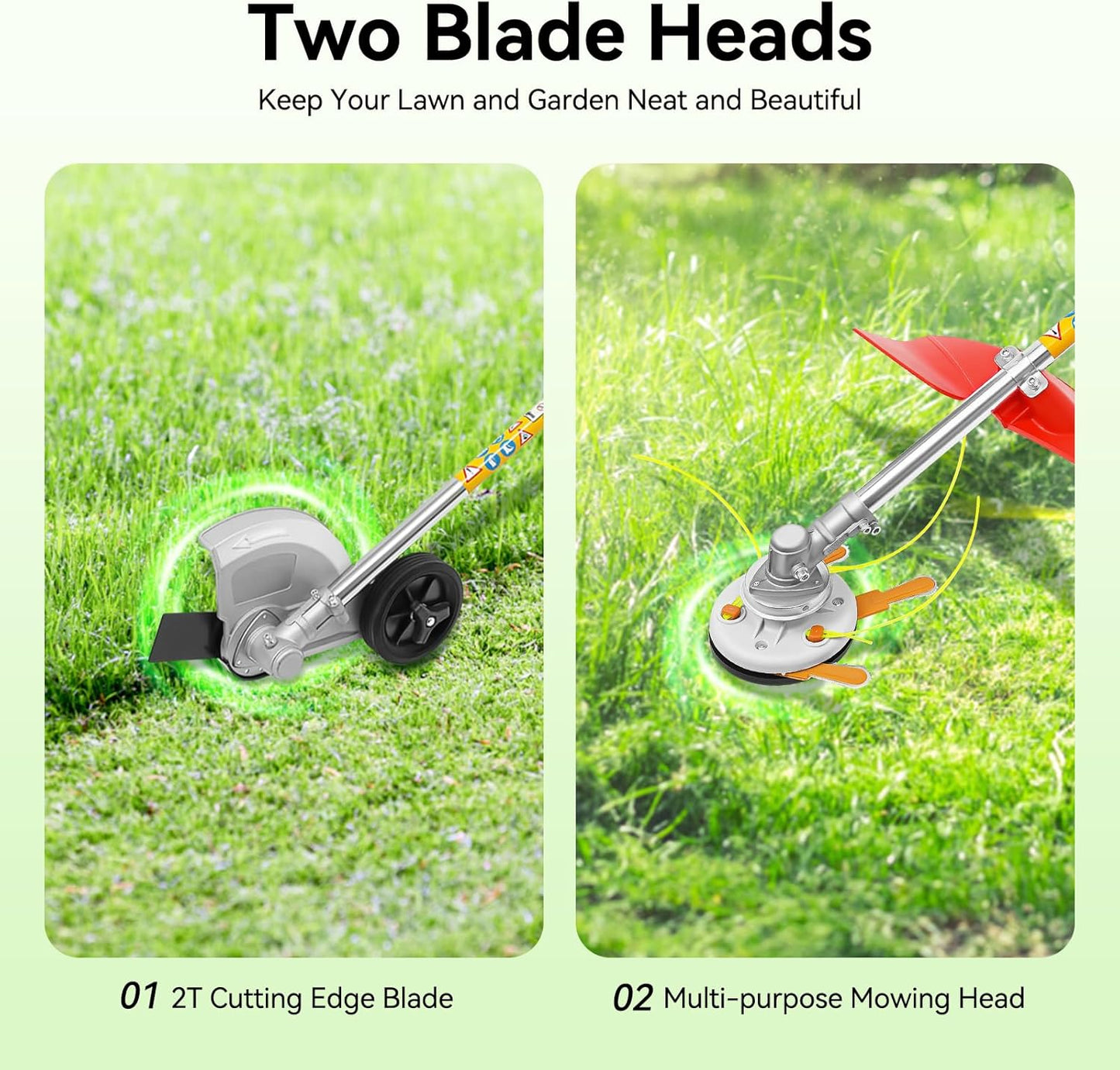 2 Stroke 43cc Gasoline Weed Trimmer Brush Cutter Lawn Edger Grass Weed Eater, Gas Weed Trimmer Gas Weedeaters Grass Trimmer Cordless Gasoline Power w/ 2 Blade Heads