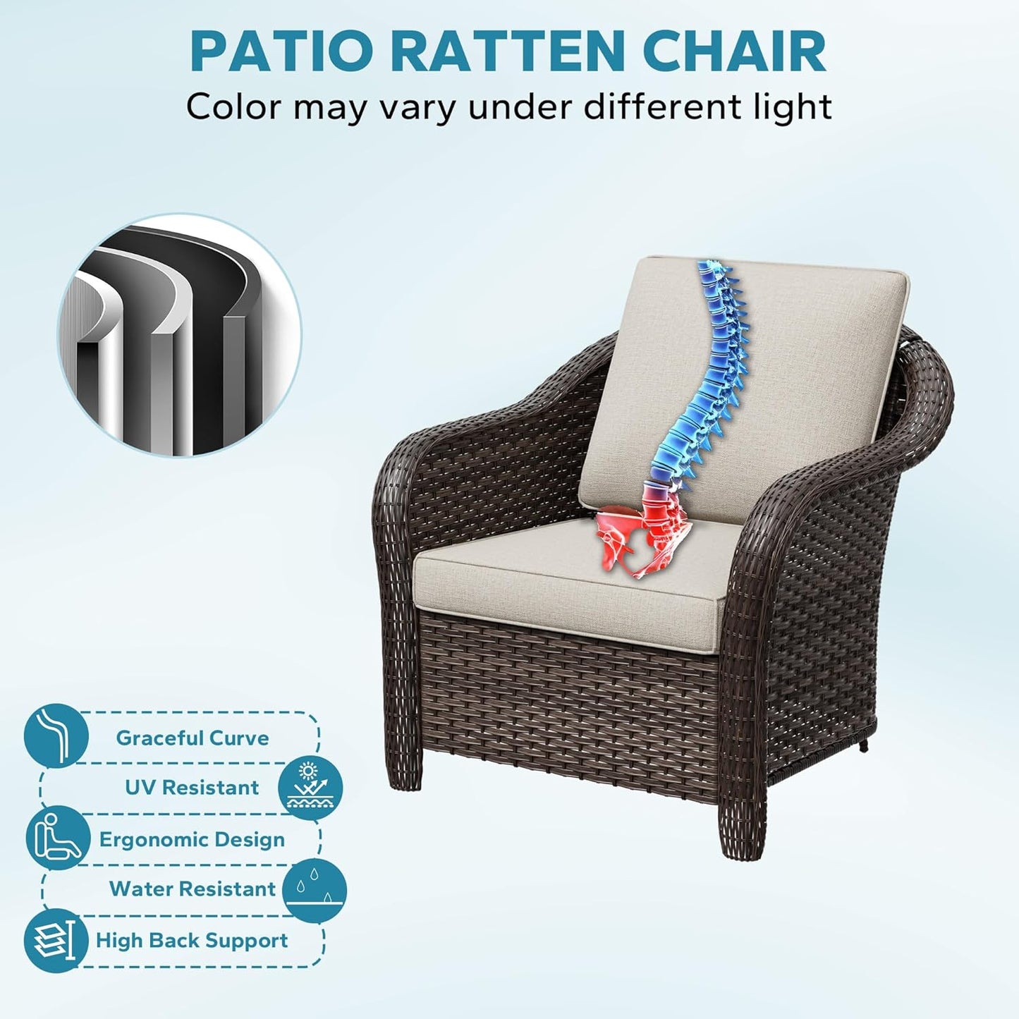 3 Pieces Outdoor Patio Conversation Set, 55" Couch, 2 Chairs, Rattan Wicker Conversation Furniture with Removable Cushions for Bistro, Deck (Beige)