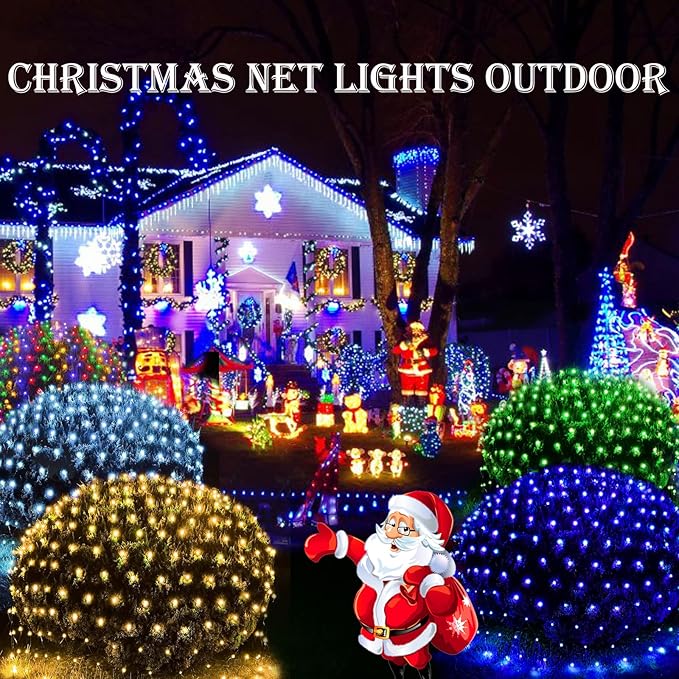 360 LED Christmas Net String Lights Outdoor, 21ft x 5ft Waterproof Warm White Mesh Giant Net, 8 Modes Connectable Fairy Lights for Bushes Tree Garden Home Party Decor