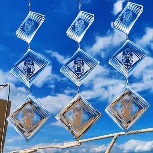 9 Discs Owl Bird Scare Discs Set-Highly Reflective Double-Sided Bird Reflectors,Extra Sparkly Owl Wind Spinner Outdoor Garden Decor, Bird Devices Deterrent to Scare Birds Away from Yard Patio Farm