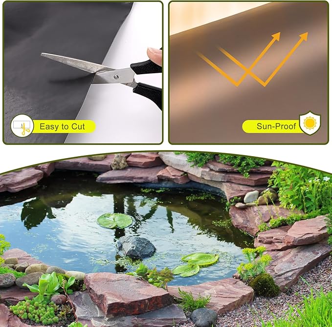 7 x 10 FT Pond Liner, HDPE Pond Liners for Outdoor Ponds 20 Mil Easy Cutting Puncture Resistant Impermeable Pond Liners Skins for Koi Fish, Water Garden Waterfall Fountain Aquaculture Pond