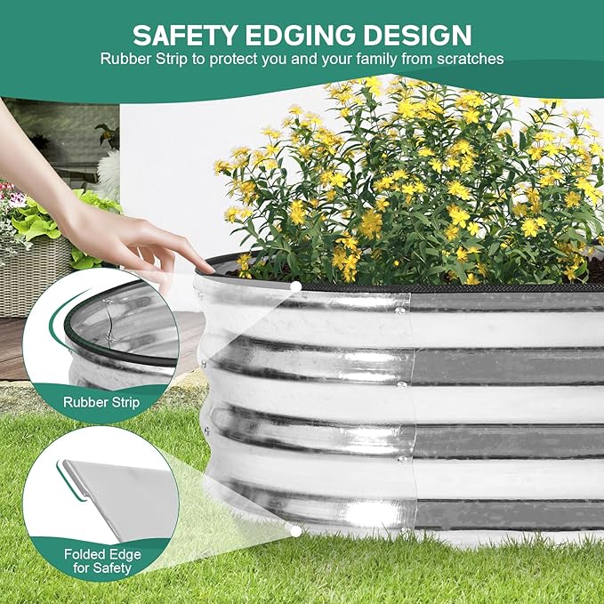 Galvanized Raised Garden Bed - 4×2×1ft (2 Packs) Planter Raised Beds for Gardening | Oval Metal Garden Planter Box with Safety Edging and Gloves for Vegetables Fruits and Flower - Silver