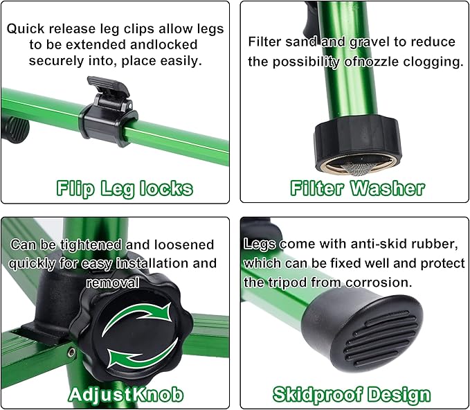 Biswing Impact Sprinkler Head on Tripod Base, Heavy Duty Lawn Sprinklers, 360 Degree Large Area Irrigation, Brass Sprinkler Nozzle & Solid Alloy Metal Extension Legs Flip Locks, 1 Pack