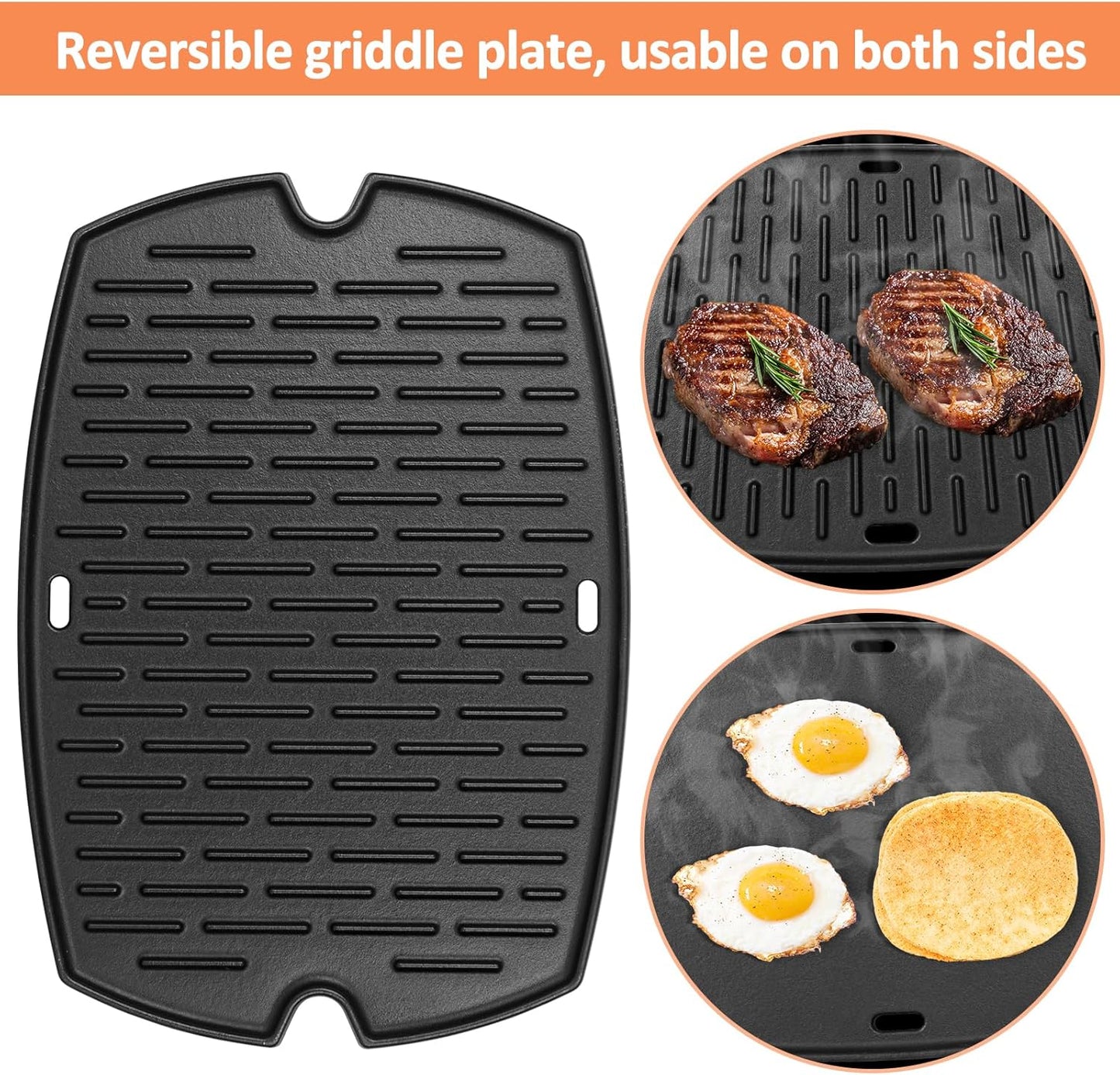 AJinTeby 7583 Cast Iron Griddle for Weber Q2000 Series, for Weber Q200 Q220 Q240 Q2000 Q2200 Q2400 Q2800 Gas Grills Accessories, Replaces for Webber 7645, for Webber Q2200 Grill Parts