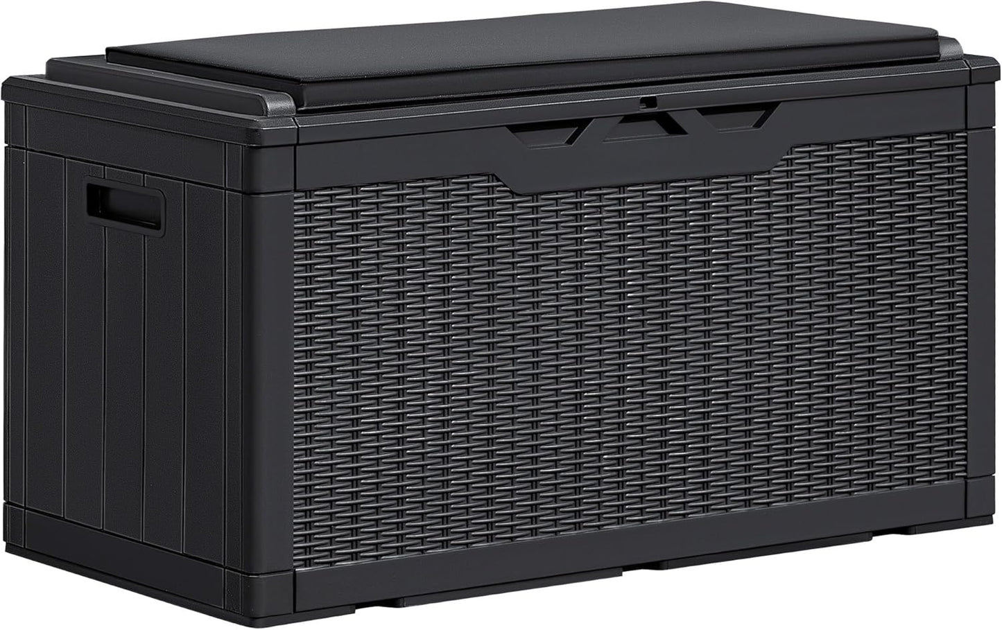 Greesum 100 Gallon Resin Deck Box Large Outdoor Storage Boxes with Cushions for Garden Tools, Patio Furniture Pillows, Pool Supplies, Black