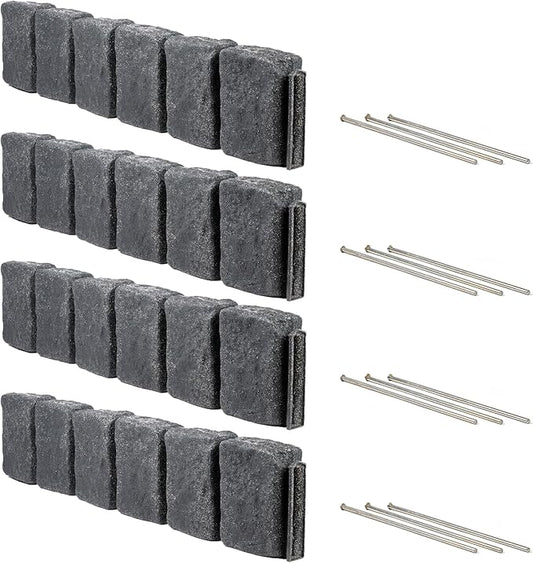 Beuta Landscape Edging | Garden Edging Border | Faux Stone Block XL for Lawn Edging, Flower Beds & Yard Edging – 4 Pack | Each Section Has 6 Blocks 48" L x 4" W x 9.5" H | 12 Spikes | Charcoal