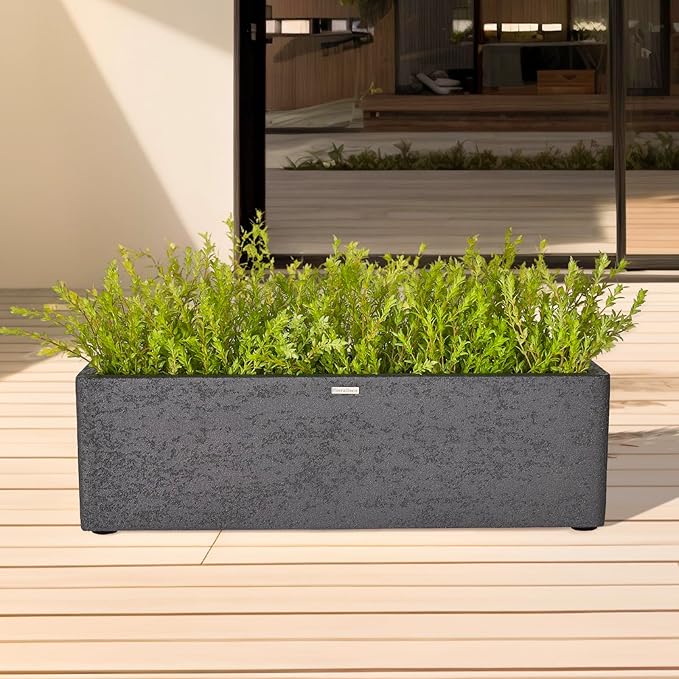 31 Inch Rectangular Concrete Planter,Durable All-Weather Use with Drainage Holes,Large Rectangular Planter for Outdoor Indoor Plants