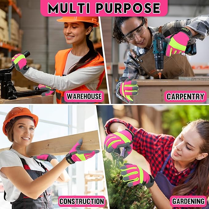 HANDLANDY Women Safety Work Gloves Utility Touch Screen Working Grip Glove for Yardwork Gardening Breathable Mechanic Gloves
