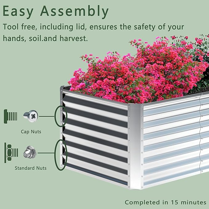 4x2x2FT Galvanized Raised Garden Bed,Planter Raised Beds-Metal Garden Box,Large Plant for Outdoor Planting, Vegetables Bed,Flower,Herb-Sliver