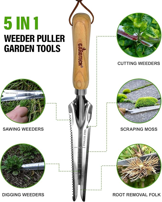 Gardtech Garden Tool Set, Made by Real Ash Wood Handle and Thicken Stainless Steel- 3 Pcs Including Garden Hand Trowel, Transplant, Cultivator-Gardening Gifts for Gardener