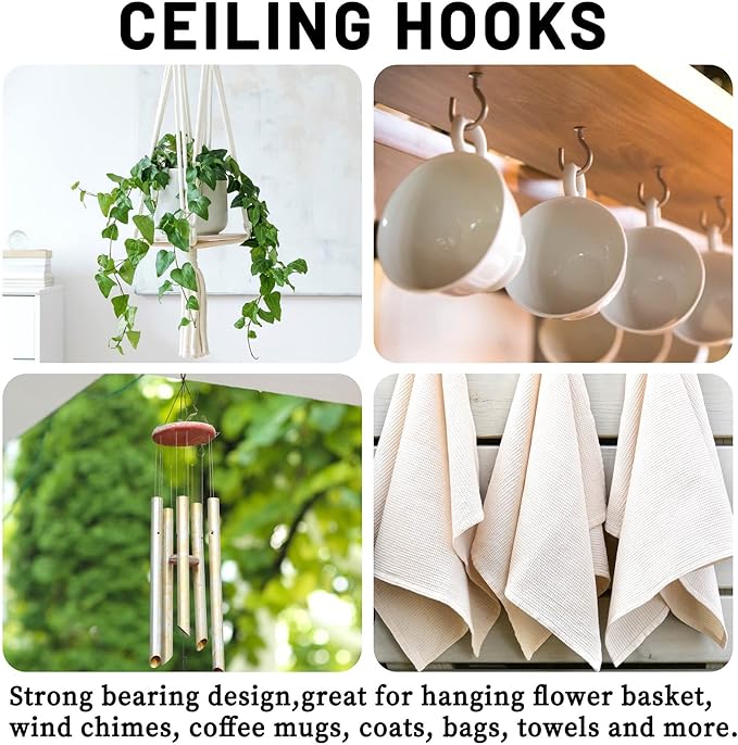 AJART Ceiling Hooks for Hanging Plants: Iron Plant Hanger for Wall Mount - 4 Pack/2.5 Inch Ceiling Hook for Indoor Use