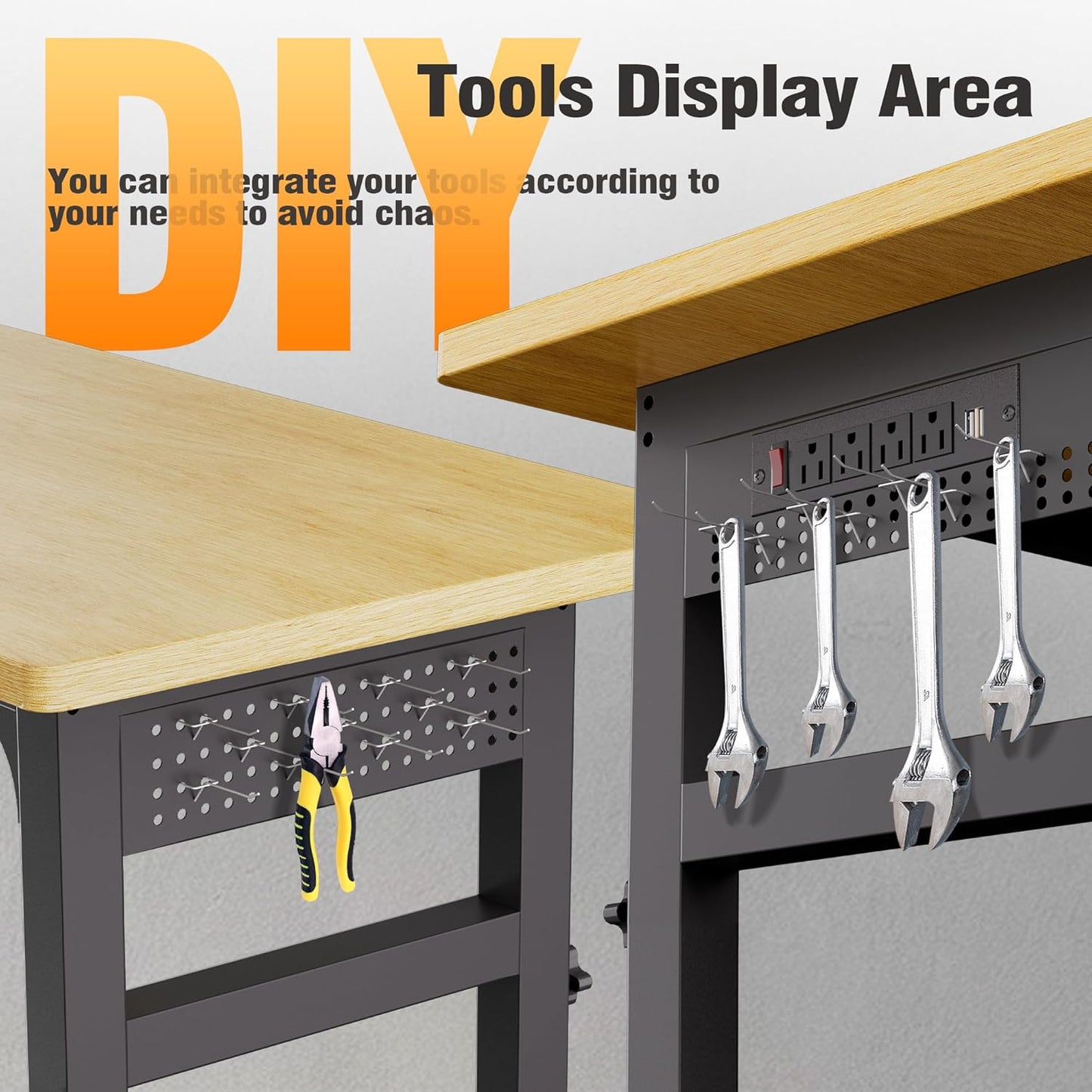 83" Heavy Duty Work Bench with Wheels, Adjustable Height 3000 Lbs Garage Workbench w/Pegboard Pad & Power Outlets, Portable Mobile Tool Work Table for Woodworking Workshop Home Office (83" L)