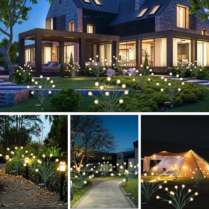 4 Packs Solar Garden Lights, New Upgraded Leaf Design 40 LED Solar Firefly Lights, Waterproof Solar Landscape In-Ground Path Lights Outdoor Decorations for Patio Yard Garden, Warm White