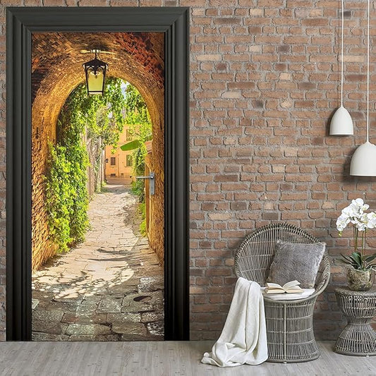 3D Door Stickers Murals Peel and Stick - TOSKANA Corridor - Door Wallpaper Self-Adhesive Door Decals Removable PVC Waterproof Door Poster for Bedroom Living Room Door Decoration 37.4"x84.6"