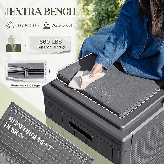 Greesum 100 Gallon Resin Deck Box Large Outdoor Storage with Cushions for Patio Furniture, Garden Tools, Pool Supplies, Weatherproof and UV Resistant, Lockable,Gray