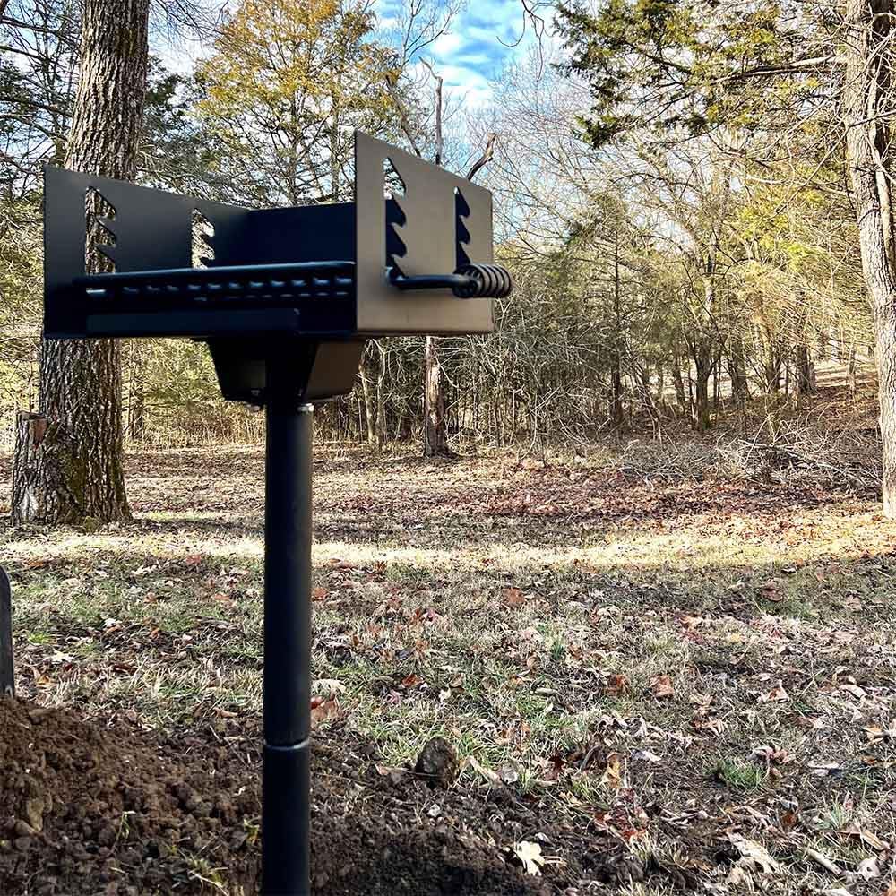 Ash & Ember Park-Style Grill, 256 Sq. In Charcoal Grill, 16.5x16x8, Single Post Outdoor Cooking Grill for Backyard BBQ, Camp Grilling Barbecues, Small-Sized Parties, Grill Delicious Meats, Vegetables