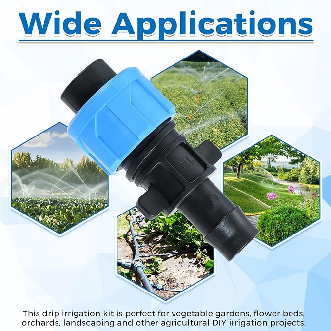 50 Pcs Drip Irrigation Connector, Drip Tape Fittings, Drip Tape Connector Tubing Coupling Barbed Locking Fitting Kit for 5/8" Drip Tape Sprinkler, 1/4" Barb Drip Irrigation Tools