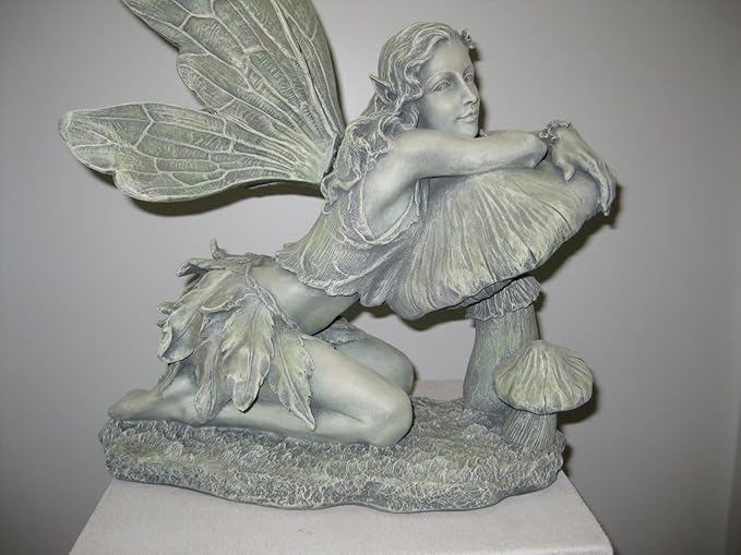 16-1/2-Inch Tall Green Fairy on Mushroom