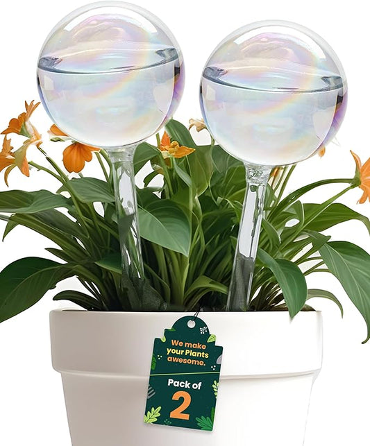 2 Pcs Iridescent Self Watering Globes, Glass Rainbow Plant Watering Globes, Self Watering Planter Insert, Automatic Plant Waterer Indoor, Plant Watering Devices, Plant Water Globes, Watering Bulb
