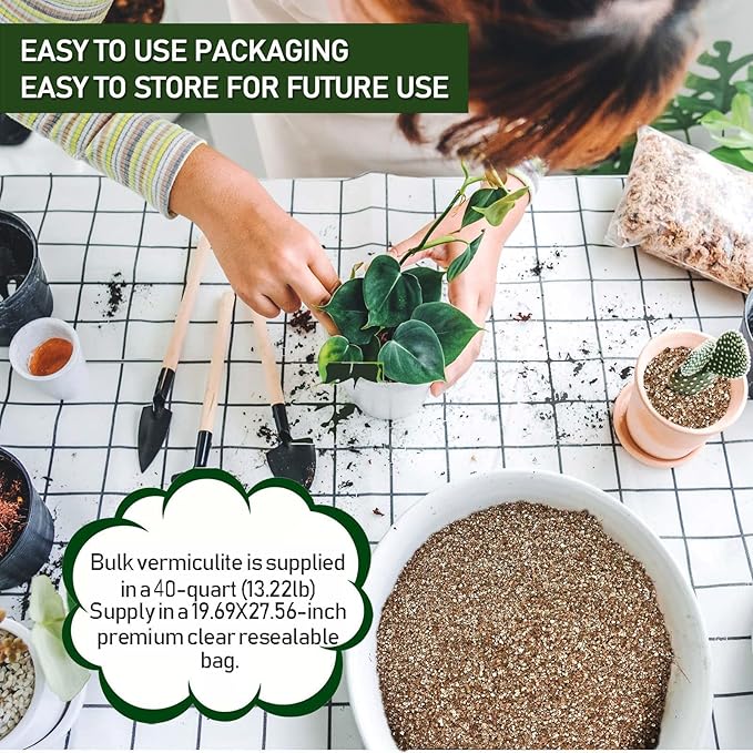 40QT Horticultural Vermiculite Bulk, Organic Vermiculite for Plants, Course Grade Vermiculite for Gardening, for houseplants, for Mushrooms, to Maintain Soil Moisture and Plant Growth(2-4mm)