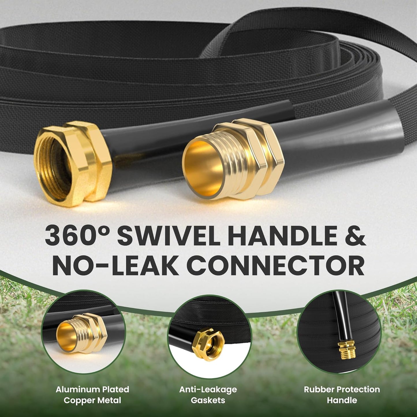 Giraffe Tools Garden Hose 100FT Lightweight Lay Flat Water Hose Kink Free Flexible Hose with 9 Spray Function Nozzle, Black