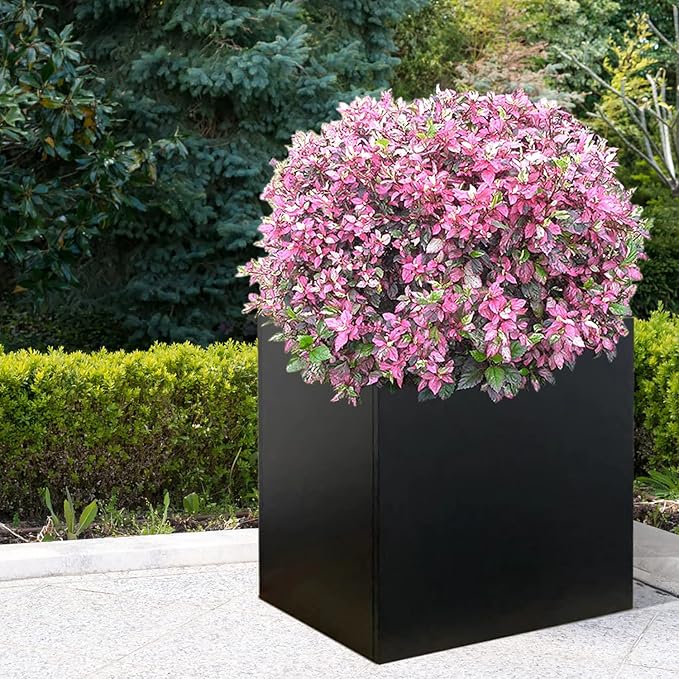 Galvanized Steel Planter Box Black Metal Planter Large Square Indoor Outdoor Planters Cube Steel Heavy Duty Flower Pot 26Inch Powder Coating Modern Commercial Residential for Patio, Deck, Yard, Garden