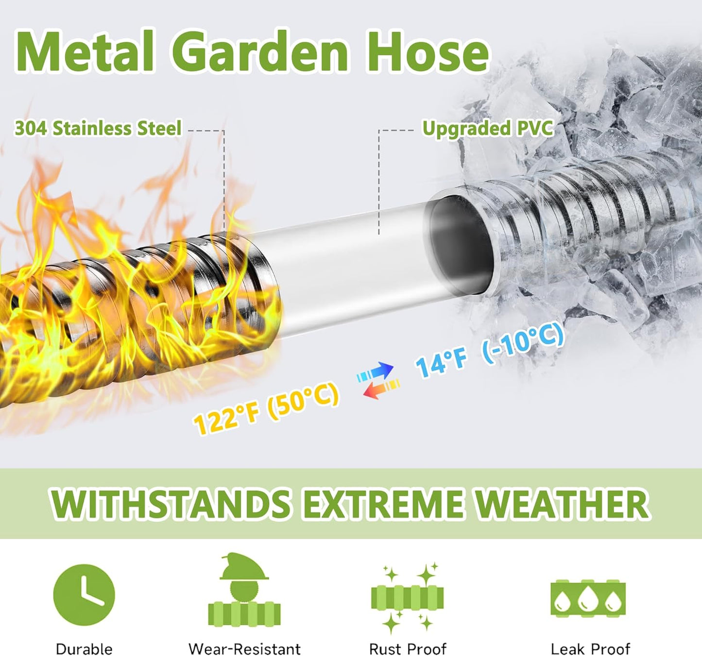 100FT 304 Stainless Steel Garden Hose-2025New Upgraded Quality Metal Expandable Hoses With 3/4 Solid Fitting,Sturdy and Lightweight, Kink-Free, Rust Proof & Ultra-Durable Water Hose For Yard Camper
