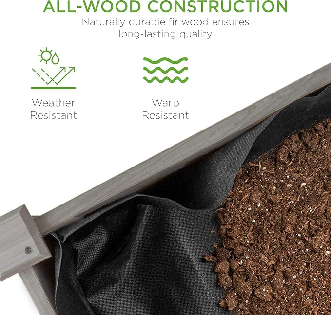 Best Choice Products 48x24x30in Raised Garden Bed, Elevated Wooden Planter for Backyard w/Foot Caps, Bed Liner, 200 lbs Capacity - Gray