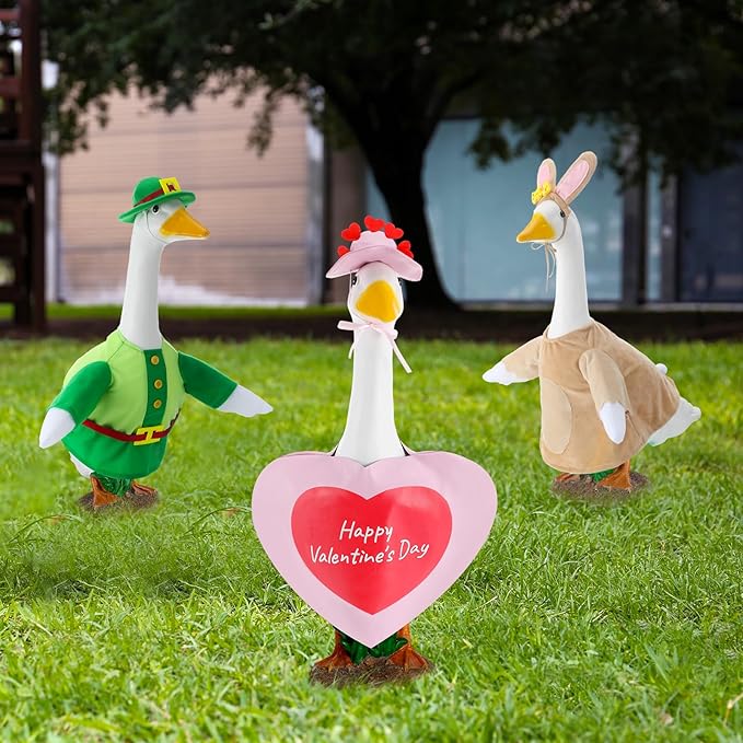 3 Sets Seasonal Goose Outfits Valentine Easter St. Patrick Festivals Lawn Clothing for 23'' Goose Lawn Garden Patio Yard Porch Outdoor Decorations